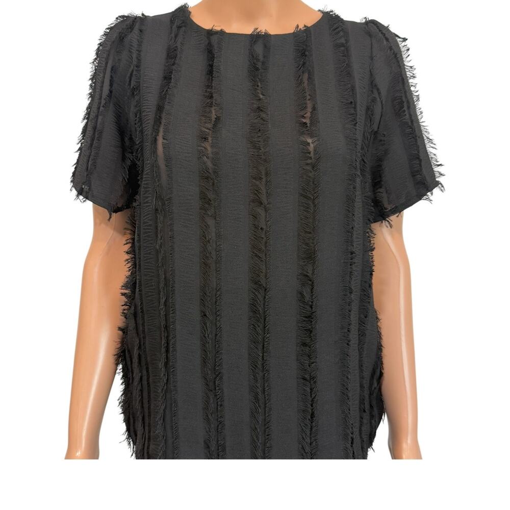 Anthropologie Everleigh medium sheer fringe fray feathered top TB 2684